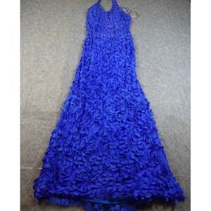 Theia Royal Blue Petal-Embellished Halter Maxi Dress